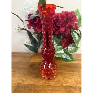 Vintage‎ Red Hobnail Glass Bud Vase MCM Fenton Style Art Glass Retro Home Decor